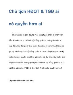 Chủ tịch Hội đồng quản trị và Tổng giám đốc ai có quyền hơn ai