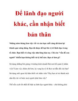 Để lãnh đạo người khác, cần nhận biết bản thân