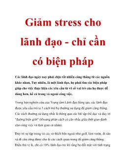 Giảm stress cho lãnh đạo - Chỉ cần có biện pháp
