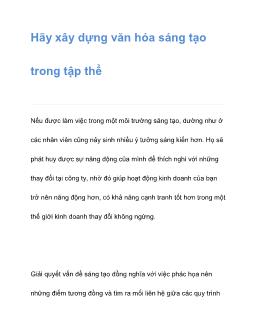Hãy xây dựng văn hóa sáng tạo trong tập thể