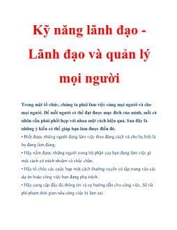 Kỹ năng lãnh đạo -Lãnh đạo và quản lý mọi người
