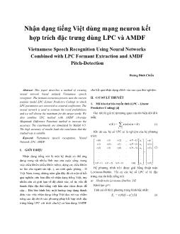 Nhận dạng tiếng Việt dùng mạng Neuron kết hợp trích đặc trưng dùng LPC và AMPF