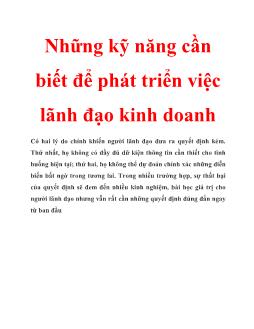Những kỹ năng cần biết để phát triển việc lãnh đạo kinh doanh