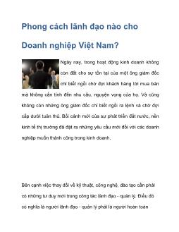 Phong cách lãnh đạo nào cho Doanh nghiệp Việt Nam