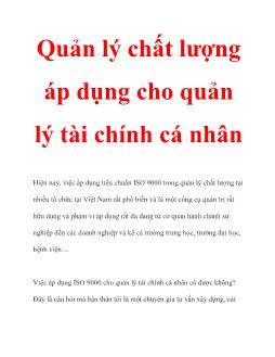 Quản lý chất lượng áp dụng cho quản lý tài chính cá nhân