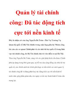 Quản lý tài chính công: Đã tác động tích cực tới nền kinh tế