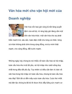 Văn hóa mới cho vận hội mới của Doanh nghiệp