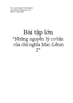 Bài tập lớn Những nguyên lý cơ bản của chủ nghĩa Mac-Lênin 2