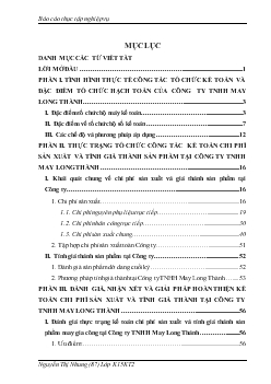 Báo cáo Kế toán chi phí sản xuất - Tính và tính giá thành sản phẩm tại công ty TNHH may Long Thành