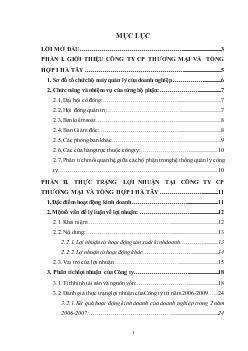 Báo cáo Phân tích tình hình lợi nhuận tại Công ty cổ phần Thương mại và tổng hợp I Hà Tây