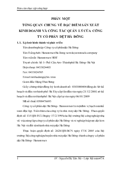 Báo cáo thực tập tổng hợp tại Công ty cổ phần dệt Hà Đông