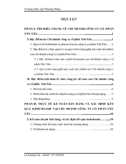 Báo cáo Thực tế kế toán bán hàng và xác định kết quả kinh doanh tại chi nhánh công ty cổ phần Tân Tân