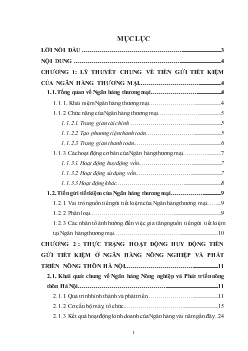 Chuyên đề Giải pháp mở rộng nguồn vốn huy động từ tiền gửi tiết kiệm tại Ngân hàng Nông nghiệp và Phát triển nông thôn Hà Nội