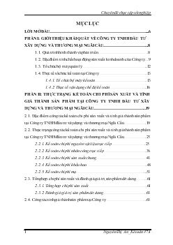 Chuyên đề Hoàn thiện kế toán chi phí sản xuất và tính giá thành sản phẩm tại Công ty TNHH đầu tư xây dựng và thương mại Ngãi Cầu