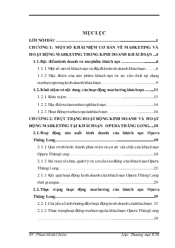 Chuyên đề Hoạt động marketing tại khách sạn Opera Thăng Long