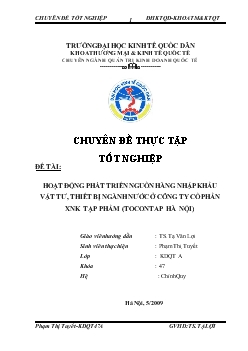 Chuyên đề Hoạt động phát triển nguồn hàng nhập khẩu vật tư, thiết bị ngành nước ở công ty cổ phần xuất nhập khẩu tạp phẩm (Tocontap Hà Nội)