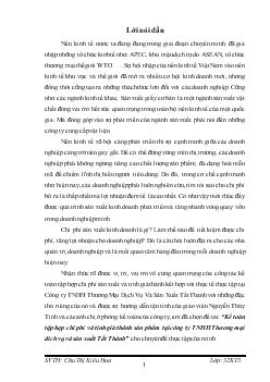 Chuyên đề Kế toán tập hợp chi phí và tính giá thành sản phẩm tại công ty TNHH Thương mại dich vụ và sản xuất Tất Thành