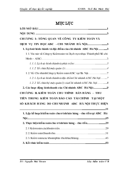 Chuyên đề Kiểm toán chu trình bán hàng – thu tiền trong kiểm toán tài chính do Chi nhánh Công ty kiểm toán AISC Hà Nội thực hiện