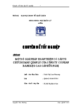 Chuyên đề Một số giải pháp hoàn thiện cơ cấu tổ chức bộ máy quản lý của công ty cổ phần bánh kẹo cao cấp Hữu Nghị