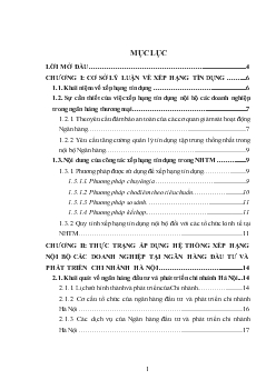 Chuyên đề Nâng cao hiệu quả việc áp dụng hệ thống xếp hạng tín dụng nội bộ đối với các tổ chức kinh tế trong công tác đánh giá và phân loại nợ tại Ngân hàng đầu tư và phát triển Chi nhánh Hà Nội