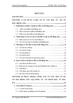 Chuyên đề Quy trình tư vấn lập dự án đầu tư bất động sản tại Công ty Cổ phần Đầu tư Bắc Kỳ