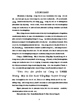 Chuyên đề Tiêu thụ sản phẩm tại Công ty TNHH thương mại và sản xuất tổng hợp Quỳnh Trang