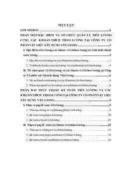 Chuyên đề Tổ chức kế toán tiền lương và các khoản trích theo lương tại Công ty Cổ phần vật liệu xây dựng Văn Giang