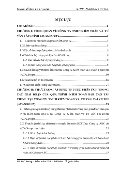 Chuyên đề Vận dụng thủ tục phân tích trong các giai đoạn của quá trình kiểm toán báo cáo tài chính do Công ty TNHH Kiểm toán và Tư vấn Tài chính ACAGroup thực hiện