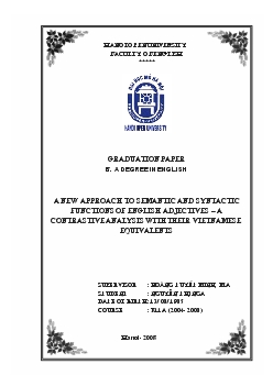 Đề tài A new approach to semantic and syntactic functions of English adjectives – A contrastive analysis with their Vietnamese equivalents