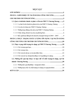 Đề tài Giải pháp nâng cao chất lượng tín dụng tại ngân hàng Công thương chi nhánh Chương Dương