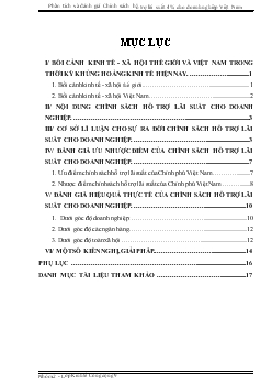 Đề tài Phân tích và đánh giá hiệu quả Chính sách hỗ trợ lãi suất cho doanh nghiệp trong bối cảnh khủng hoảng kinh tế toàn cầu ở Việt Nam