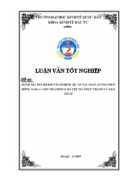 Luận văn Đánh giá rủi ro khi thẩm định dự án tại ngân hàng thương mại cổ phần Đông Nam Á - Chi nhánh Hai Bà Trưng. Thực trạng và giải pháp
