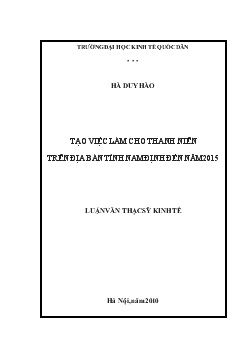 Luận văn Tạo việc làm cho thanh niên trên địa bàn tỉnh Nam Định đến năm 2015
