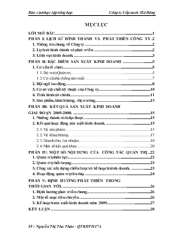 Báo cáo Thực tập tổng hợp Công ty Cấp nước Hà Đông