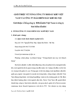 Báo cáo thực tập tổng hợp tại Tổng công ty bảo hiểm dầu khí Việt Nam và công ty bảo hiểm dầu khí Hà Nội