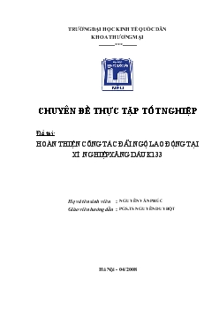 Chuyên đề Hoàn thiện công tác đãi ngộ lao động tại xí nghiệp xăng dầu K133