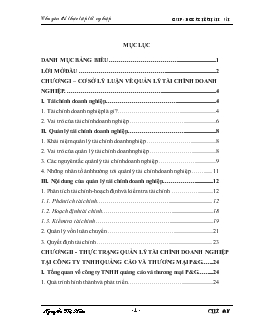 Chuyên đề Hoàn thiện công tác quản lý tài chính tại công ty TNHH quảng cáo và thương mại P&G