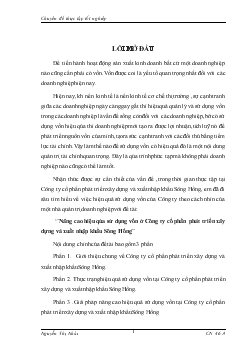 Chuyên đề Nâng cao hiệu qủa sử dụng vốn ở Công ty cổ phần phát triển xây dựng và xuất nhập khẩu Sông Hồng