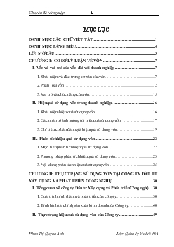 Chuyên đề Nâng cao hiệu quả sử dụng vốn tại công ty Đầu tư Xây dựng và Phát triển Công nghệ