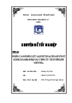 Chuyên đề Nâng cao năng lực lập kế hoạch sản xuất kinh doanh năm tại công ty truyền dẫn Viettel