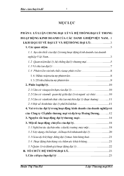 Chuyên đề Phát triển hệ thống đại lý trong hoạt động kinh doanh của Công ty Cổ phần thương mại và dịch vụ Hoàng Dương