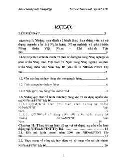 Chuyên đề Quản lý có hiệu quả công tác huy động và sử dụng nguồn vốn huy động taị Ngân hàng Nông nghiệp và phát triển Nông thôn Việt Nam – Chi nhánh Tây Đô