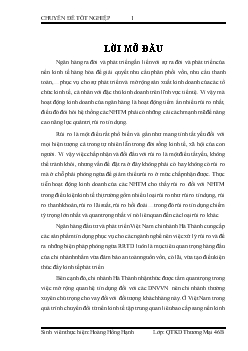 Chuyên đề Quản trị rủi ro tín dụng trong hoạt động cho vay của chi nhánh Ngân hàng đầu tư và phát triển Hà Thành đối với các doanh nghiệp vừa và nhỏ trên địa bàn thành phố Hà Nội