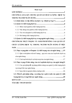 Đề án Hoàn thiện hệ thống quản lý chất lượng dịch vụ trong ngành ngân hàng