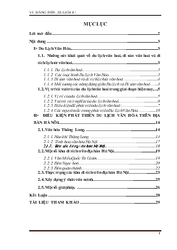 Đề tài Điều kiện phát triển du lịch văn hóa trên địa bàn Hà Nôi