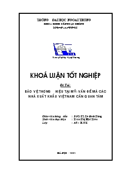 Khóa luận Bảo vệ thương hiệu tại Mỹ- Vấn đề mà các nhà xuất khẩu Việt Nam cần quan tâm