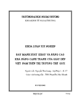 Khóa luận Đẩy mạnh xuất khẩu và nâng cao khả năng cạnh tranh của giày dép Việt Nam trên thị trường thế giới