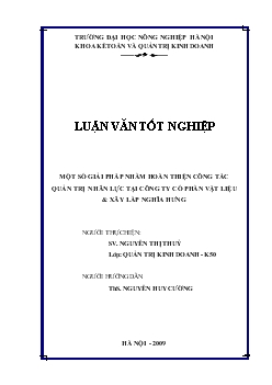 Luận văn Một số giải pháp nhằm hoàn thiện công tác quản trị nhân lực tại Công ty Cổ phần Vật liệu và Xây lắp Nghĩa Hưng