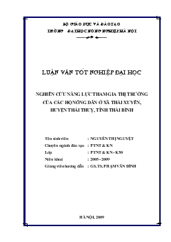 Luận văn Nghiên cứu năng lực tham gia thị trường của các hộ nông dân ở xã Thái Xuyên, huyện Thái Thuỵ, tỉnh Thái Bình
