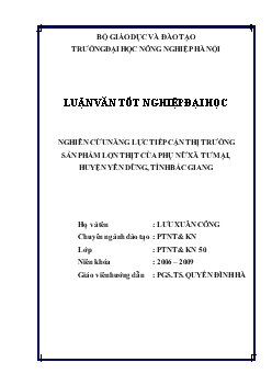 Luận văn Nghiên cứu năng lực tiếp cận thị trường sản phẩm lợn thịt của phụ nữ xã Tư Mại, huyện Yên Dũng, tỉnh Bắc Giang
